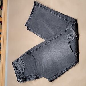 Forever 21 Size 27 Washed Black High Rise Destroyed / Distressed Wide Leg Jeans